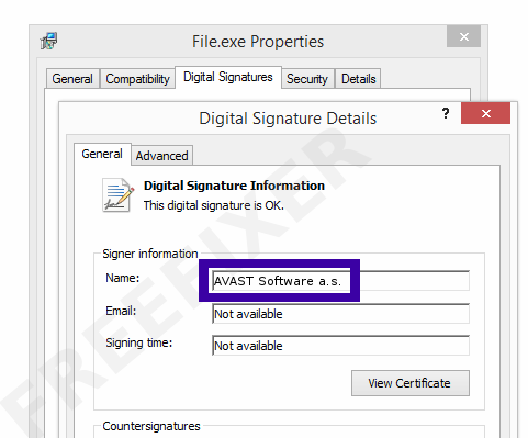 Screenshot of the AVAST Software a.s. certificate